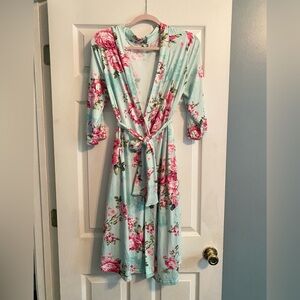 New Eco Baby Mint & Pink Rose Floral Soft Lightweight Robe Size Large Maternity